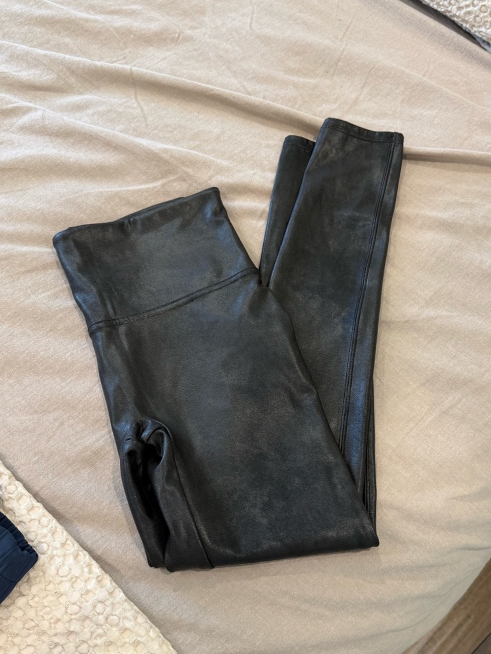 SPANX Black Faux Leather High-Waist Leggings with Red Tag